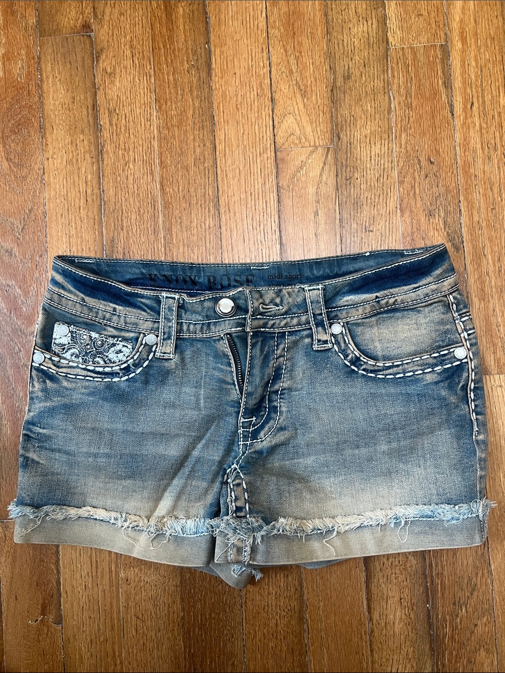 Knox Rose Faded Blue Distressed Denim Jean Shorts
